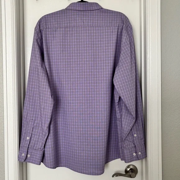 Haggar • Men's Classic Fit Lavender Plaid Button Down Shirt - Wrinkle Resistant - Picture 2 of 12